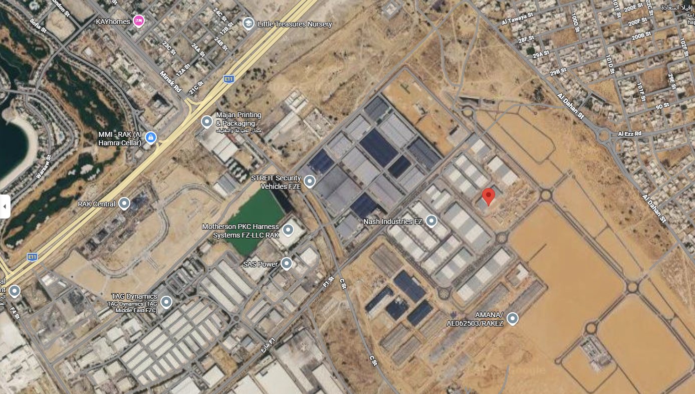 Satellite overview of Western Auto and Marine's location in Al Jazeera Al Hamra Industrial, Zone 2, Ras Al Khaimah