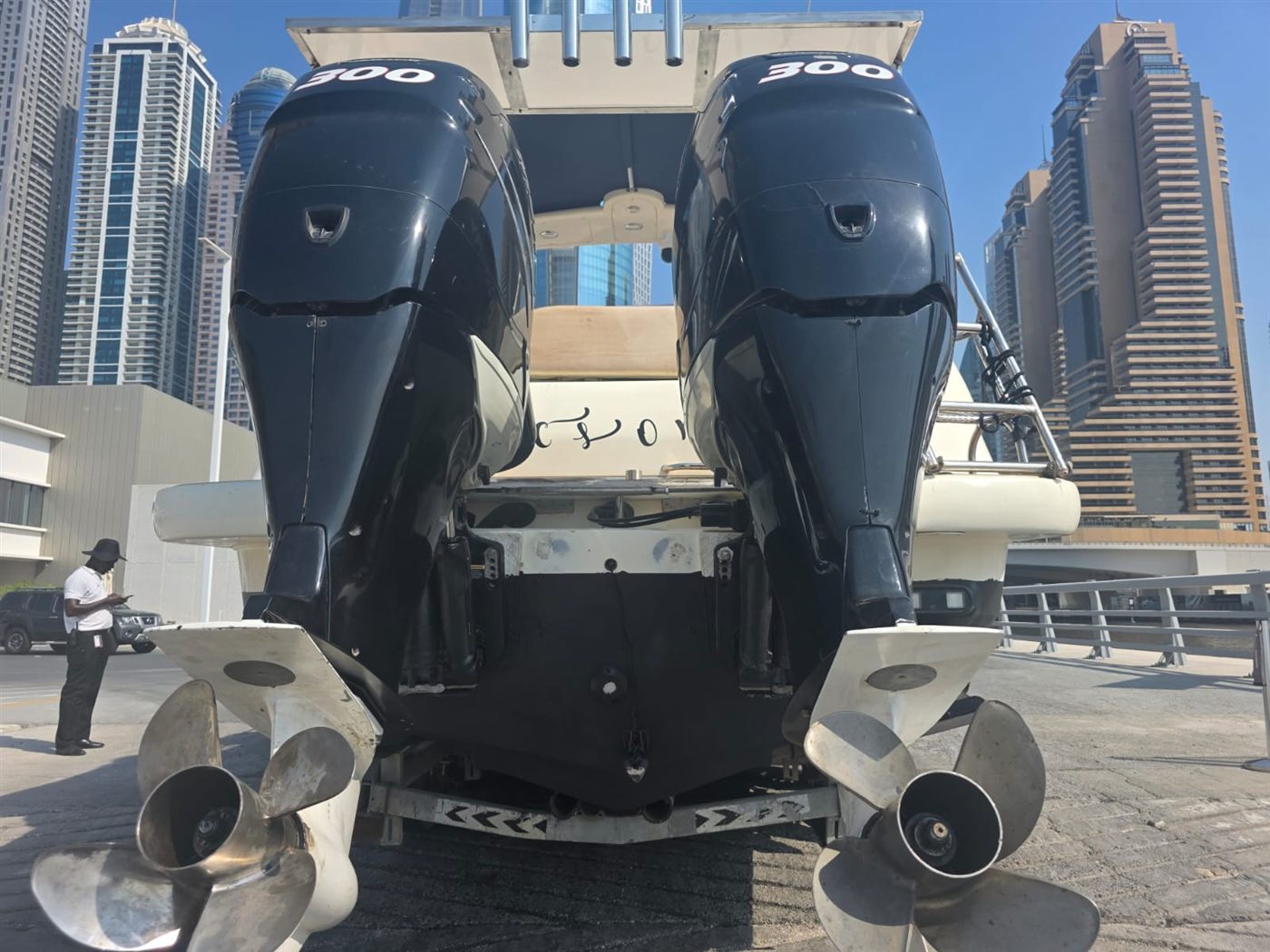 Twin outboard boat engines serviced by Western Auto and Marine, Dubai Marina